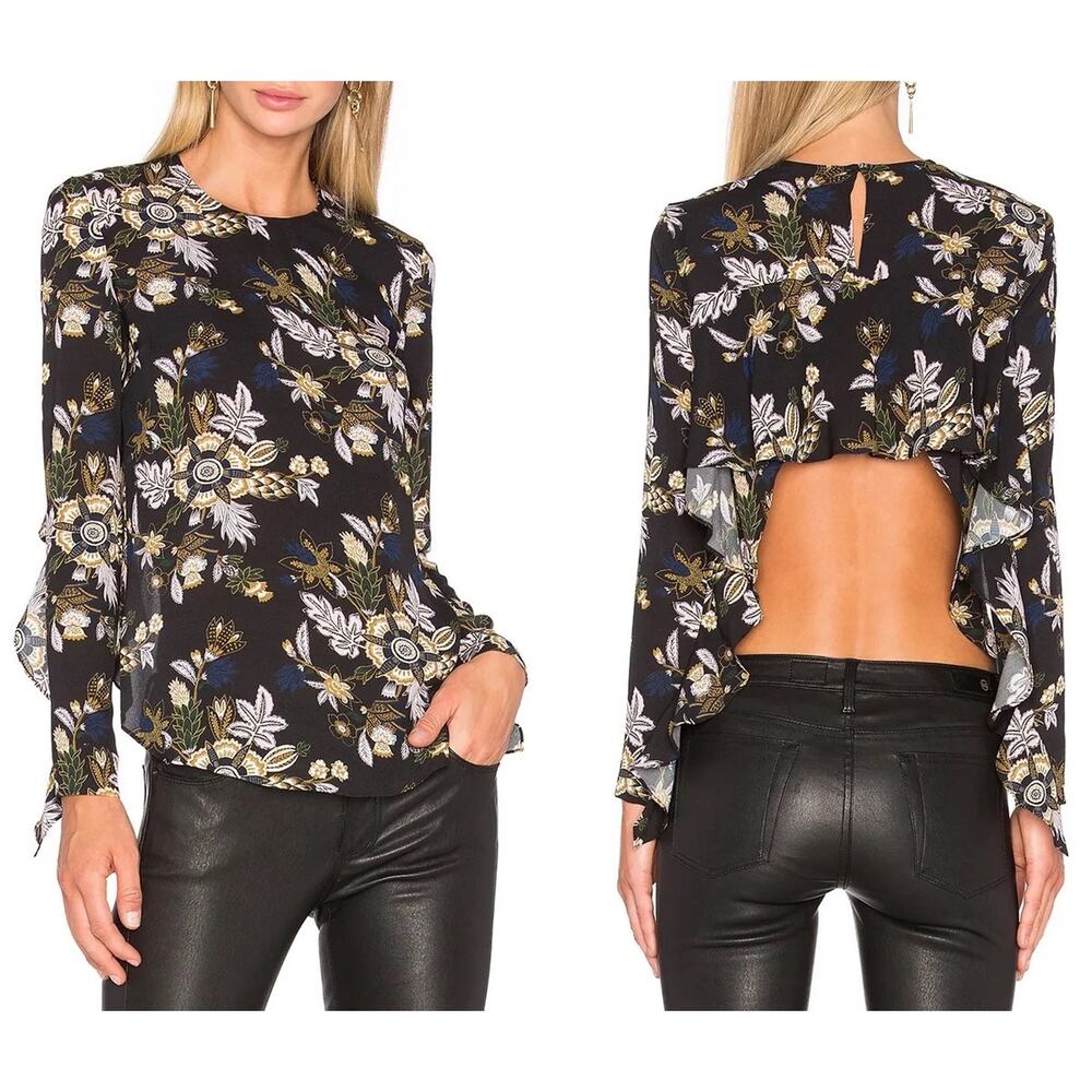 A.L.C Cooper Ruffle OPEN BACK FLORAL PRINT SILK‎ TOP